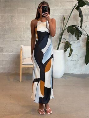 Geometric Midi Slip Dress